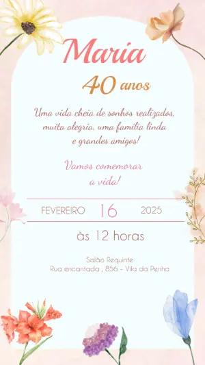 Convite de Aniversário Floral Delicado para Editar Online