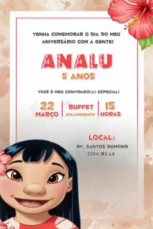 Convite de Aniversário Lilo e Stitch para Editar Online