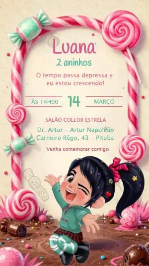 Convite de Aniversário Vanellope Corrida Doce Editável