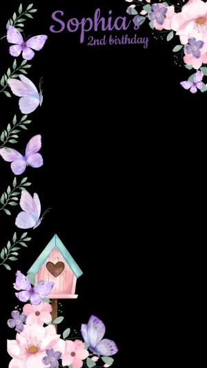 Editable Butterfly Garden Birthday Photo Frame Template