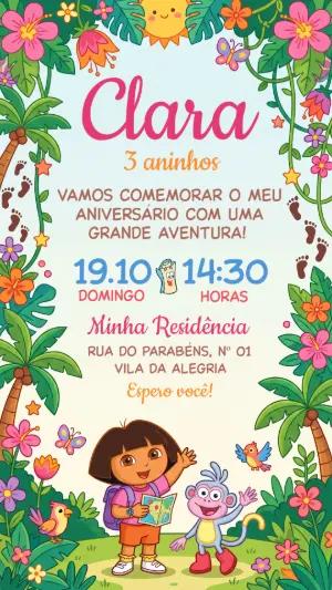 Convite de Aniversário Dora Aventureira Digital para Editar