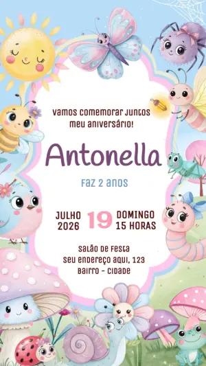 Convite de Aniversário Jardim Encantado Candy Color Editável