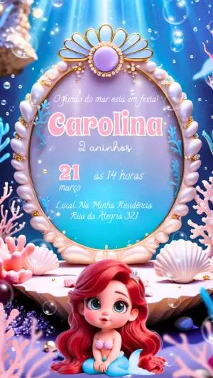 Convite de Aniversário Sereia Fundo do Mar Editável