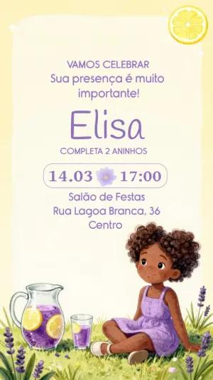 Convite de Aniversário Lavanda e Limão Editável