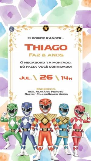 Convite de Aniversário Power Rangers com Personagens para Editar