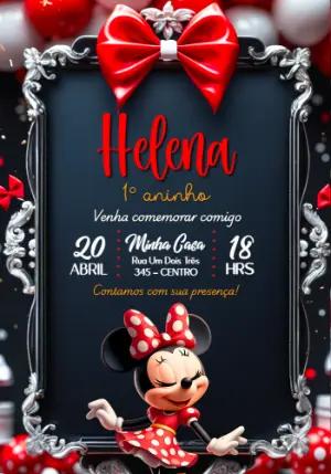 Convite de Aniversário Minnie Vermelha Clássico para Editar