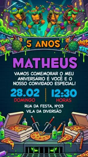 Convite de Aniversário Tartarugas Ninjas Vibrante para Editar