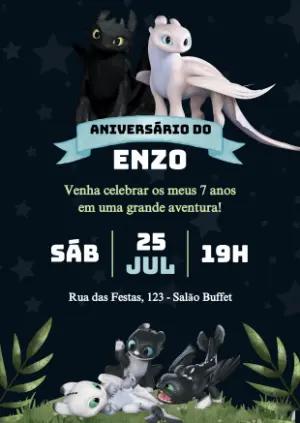 Convite de Aniversário Como Treinar Seu Dragão para Editar