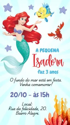 Convite de Aniversário A Pequena Sereia Ariel e Amigos para Editar
