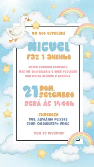 Convite de Aniversário Ganso Fofo no Céu para Editar Online