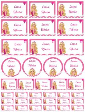 Kit de Etiquetas Escolares Barbie Rosa Modelo Editável