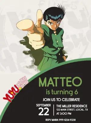Yu Yu Hakusho Birthday Invitation Editable Template