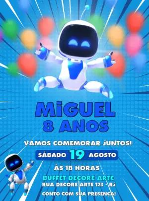 Convite Aniversário Robô Astro Bot para Editar Online