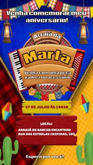 Convite Aniversário Festa Junina com Sanfona para Editar Online