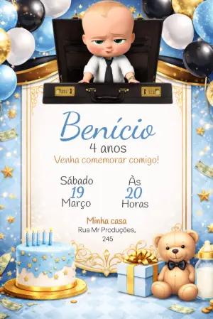 Convite de Aniversário O Poderoso Chefinho Azul Editável