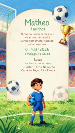 Convite de Aniversário Infantil Tema Futebol Modelo Editável