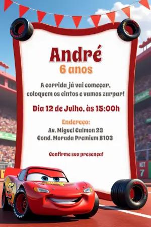 Convite de Aniversário Relâmpago McQueen para Editar Online