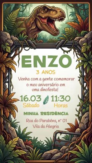 Convite de Aniversário Dinossauro T-Rex para Editar
