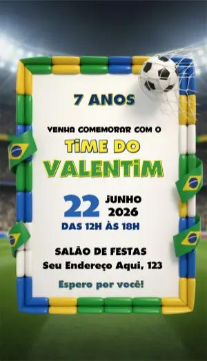 Convite Aniversário Futebol Brasil Colorido Modelo Editável