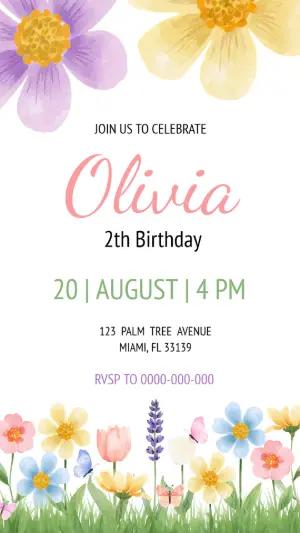 Watercolor Floral Garden Birthday Invitation Template