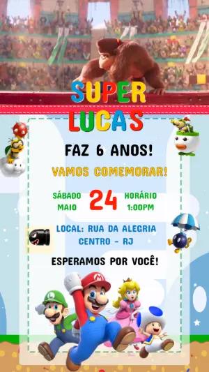 Convite Animado Aniversário Super Mario: Vídeo Editável Colorido