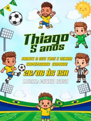 Convite de Aniversário Futebol Brasil Infantil Editável