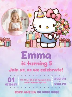 Editable Hello Kitty Birthday Invitation with Photo