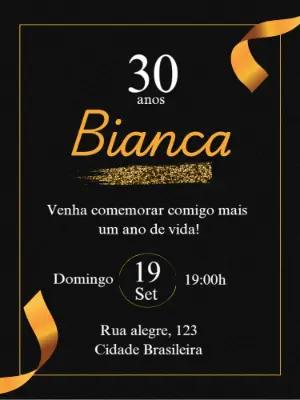 Convite de Aniversário Adulto Preto e Dourado para Editar