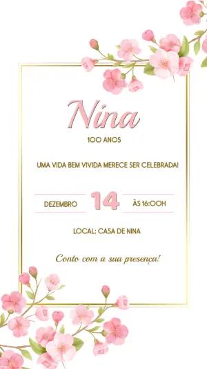 Convite de Aniversário Floral Delicado para Editar