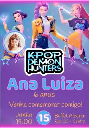 Convite Aniversário K-Pop Guerreiras com Foto Editável