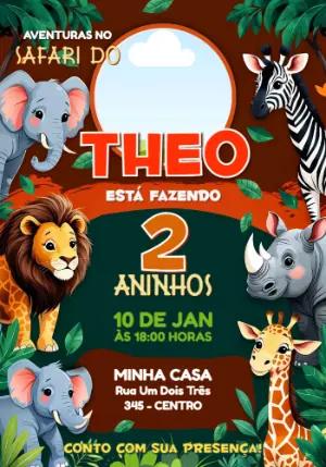 Convite de Aniversário Safari com Foto Editável