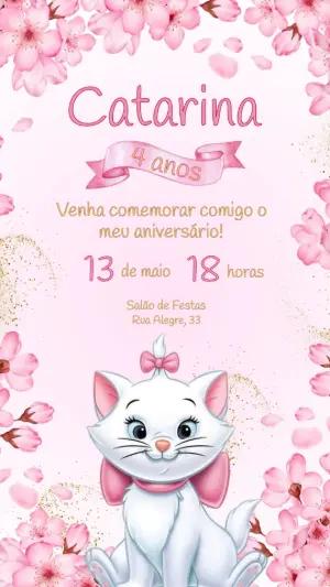Convite Aniversário Gatinha Marie para Editar Online