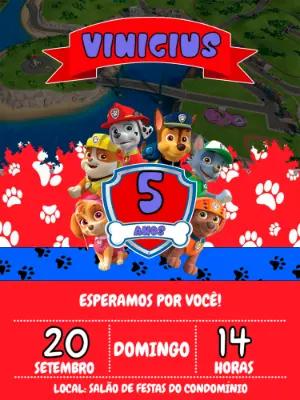 Convite de Aniversário Patrulha Canina para Editar Online