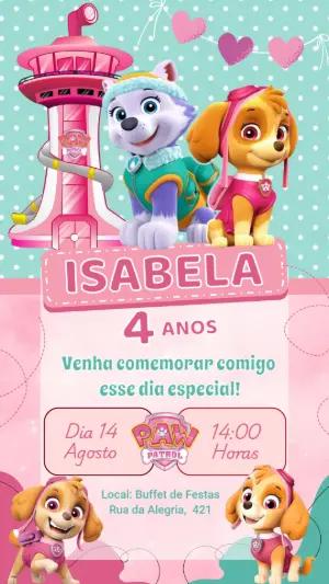 Convite Aniversário Patrulha Canina Skye e Everest para Editar