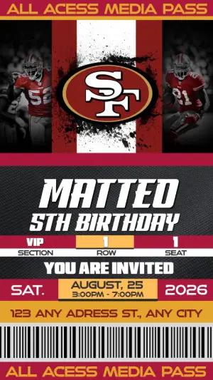 Editable Football Ticket Birthday San Francisco 49ers NFL