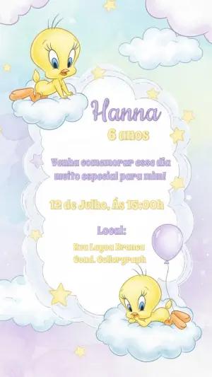 Convite de Aniversário Piu Piu Editável Online para Imprimir