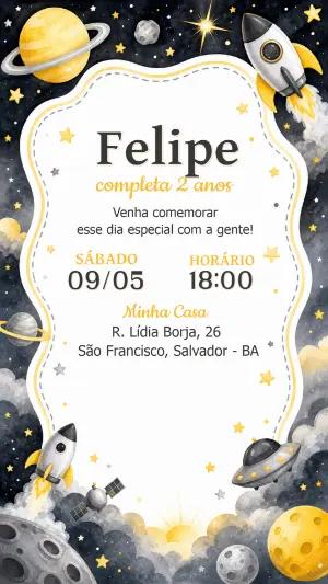 Convite Aniversário Espaço Sideral e Astronauta Editável