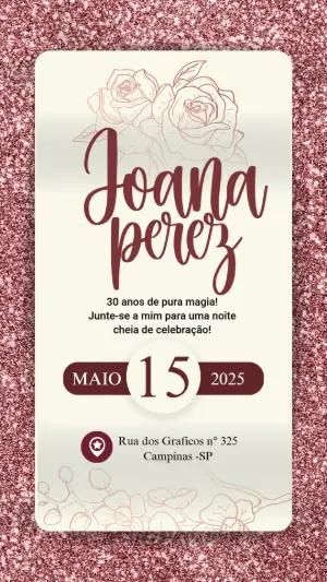 Convite de Aniversário Feminino com Glitter para Editar Online