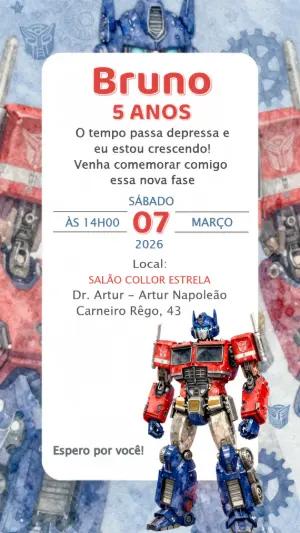 Convite Digital Aniversário Transformers Robô Editável