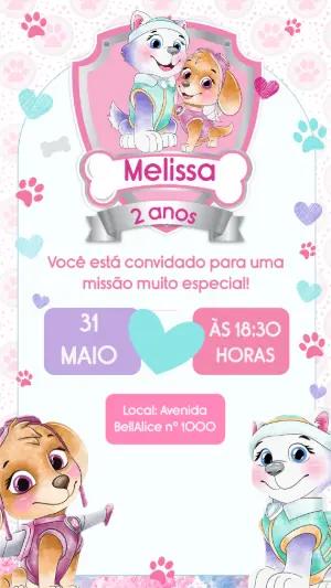 Convite Digital Patrulha Canina Meninas Editável para Aniversário