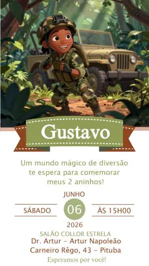 Convite Digital Infantil Aventura Militar Editável