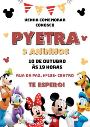 Convite de Aniversário Turma do Mickey: Modelo Editável Online