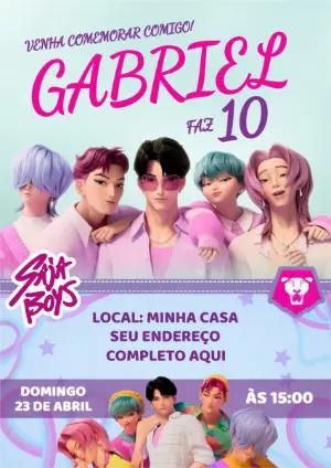 Convite de Aniversário Saja Boys K-pop Editável para Menino