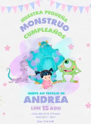 Invitación de Cumpleaños Monstruos, Inc. para Editar