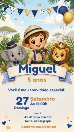 Convite Digital Aniversário Safári Menino Editável