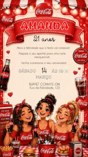 Convite de Aniversário Coca-Cola Retrô para Editar Online