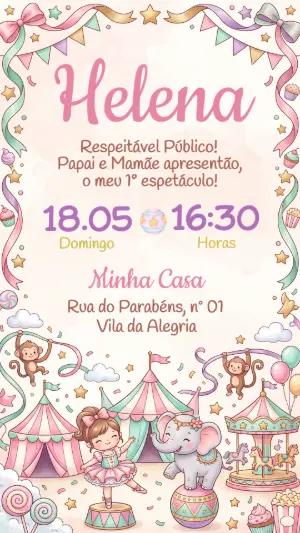 Convite de Aniversário Circo Rosa Menina Editável