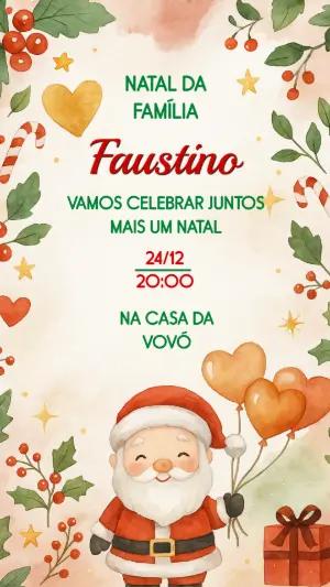 Convite de Natal Fofo em Aquarela com Papai Noel para Editar