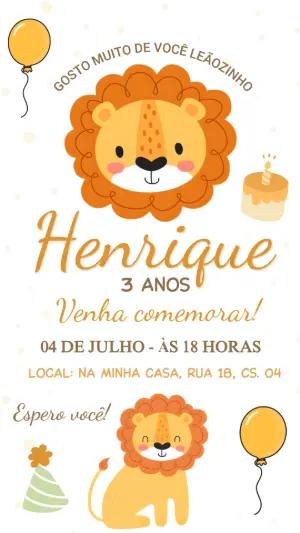 Convite de Aniversário Infantil Leãozinho Fofo para Editar
