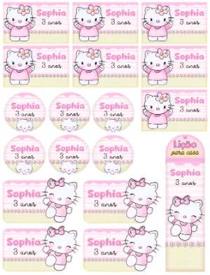 Etiquetas Escolares Hello Kitty Rosa Fofas para Editar